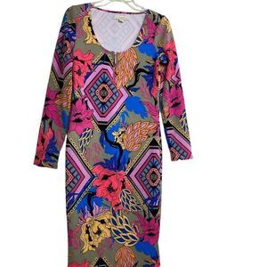 Nicky Manaj L dress long sleeve body con midi colorful party dress